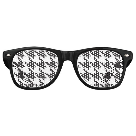 Zwart-wit houndstooth-patroon retro zonnebril (Voorkant)