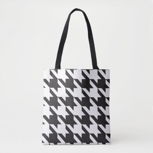 Zwart-wit houndstooth-patroon tote bag (Voorkant)