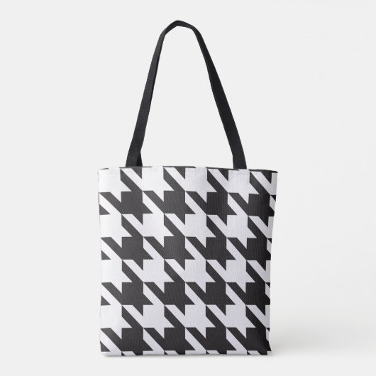 Zwart-wit houndstooth-patroon tote bag (Achterkant)
