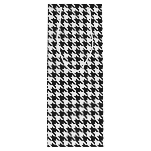 Zwart-wit houndstooth-patroon wijn cadeautas (Achterkant)