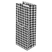 Zwart-wit houndstooth-patroon wijn cadeautas (Voorkant Gekanteld)