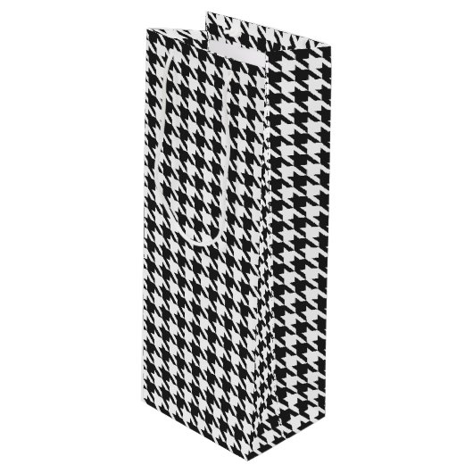 Zwart-wit houndstooth-patroon wijn cadeautas (Voorkant Gekanteld)