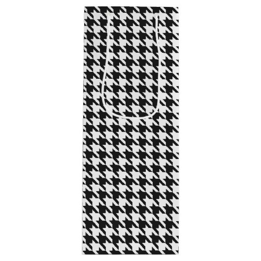 Zwart-wit houndstooth-patroon wijn cadeautas (Voorkant)