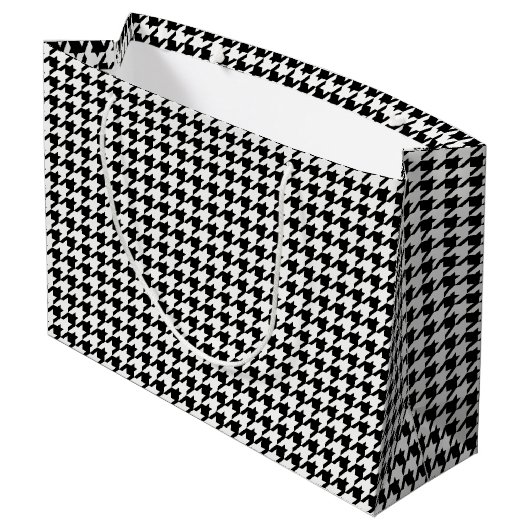 Zwart-wit houndstooth-patroonpatroon groot cadeauzakje (Achterkant Gekanteld)