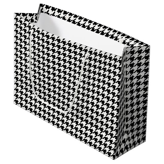 Zwart-wit houndstooth-patroonpatroon groot cadeauzakje (Voorkant Gekanteld)
