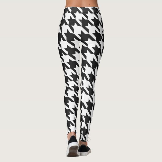 Zwart-wit houndstooth-patroonpatroon leggings (Achterkant)
