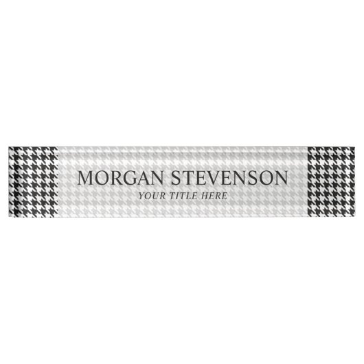 Zwart-wit houndstooth-patroonpatroon naambordje (Voorkant)
