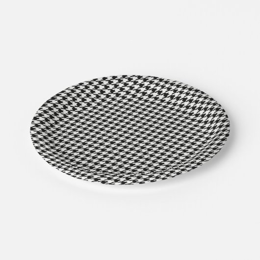 Zwart-wit houndstooth-patroonpatroon papieren bordje (Gekanteld)