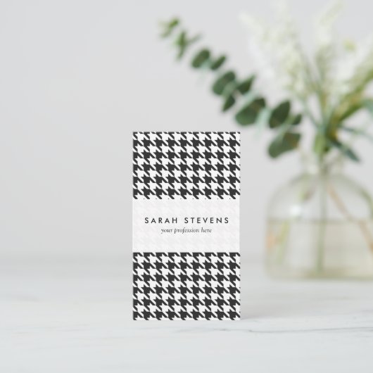 Zwart-wit houndstooth-patroonpatroon visitekaartje (Staand voorkant)