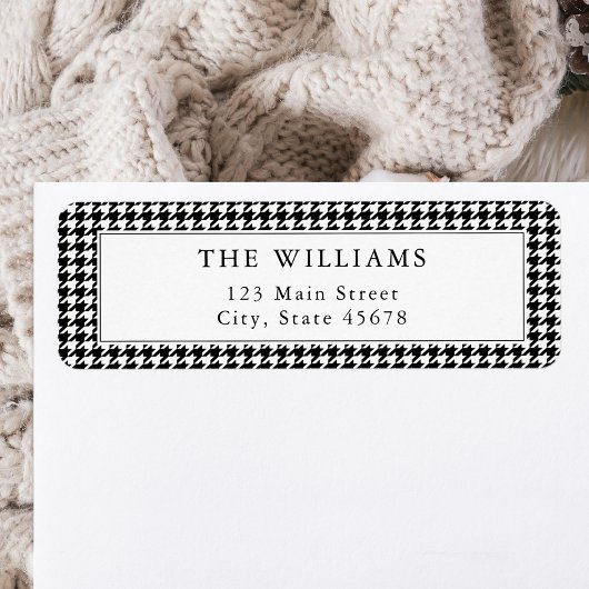Zwart-wit Houndstooth Retouradres Etiket