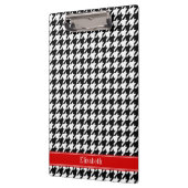 Zwart Wit Houndstooth Rood Naam Initialen Klembord (Links)
