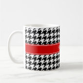 Zwart Wit Houndstooth Rood Naam Initialen Koffiemok (Links)
