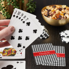 Zwart Wit Houndstooth Rood Naam Initialen Pokerkaarten