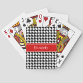 Zwart Wit Houndstooth Rood Naam Initialen Pokerkaarten (Achterkant)