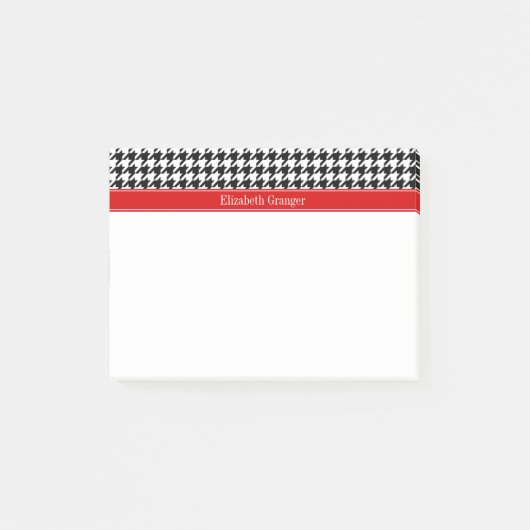 Zwart Wit Houndstooth Rood Naam Initialen Post-it® Notes (Voorkant)