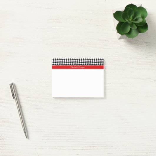 Zwart Wit Houndstooth Rood Naam Initialen Post-it® Notes (Kantoor)