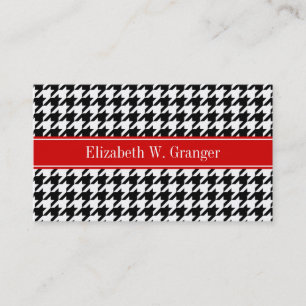 Zwart Wit Houndstooth Rood Naam Initialen Visitekaartje