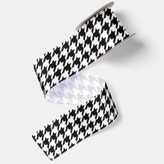 Zwart-wit Houndstooth Satijnen Lint