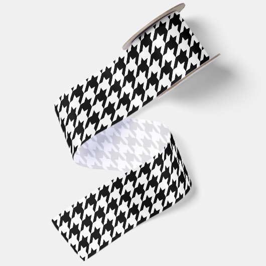 Zwart-wit Houndstooth Satijnen Lint (Achterkant)