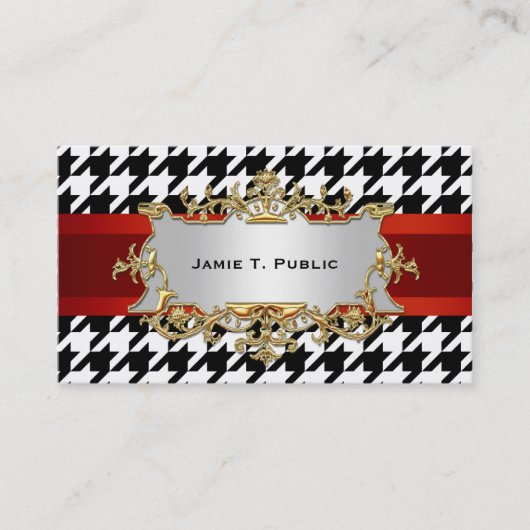 Zwart-wit houndstoothpatroon visitekaartje (Voorkant)