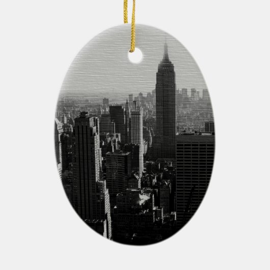 Zwart & Wit Houten Effect NYC Kerstversiering Keramisch Ornament (Achterkant)