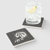 Zwart-wit Howling Husky Moon Linocut Stenen Onderzetter (Zijkant)