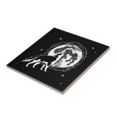 Zwart-wit Howling Husky Moon Linocut Tegeltje (Zijkant)