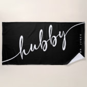 Zwart-wit Hubby Strandlaken, cadeau voor bruidegom Strandlaken (Voorkant)
