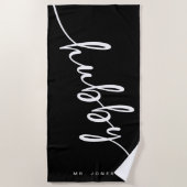 Zwart-wit Hubby Strandlaken, cadeau voor bruidegom Strandlaken (Voorkant)