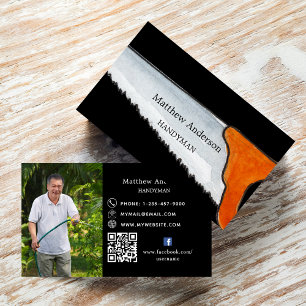 Zwart wit huis reparaties foto QR code klusjesman Visitekaartje