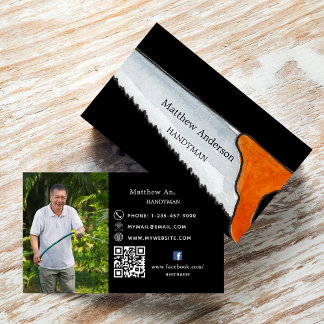 Zwart wit huis reparaties foto QR code klusjesman Visitekaartje