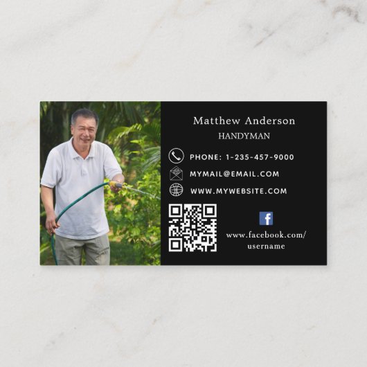 Zwart wit huis reparaties foto QR code klusjesman Visitekaartje (Achterkant)
