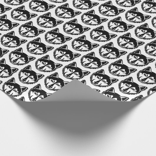 Zwart-wit Husky Portret Lino Cut Pattern Cadeaupapier (Hoek)
