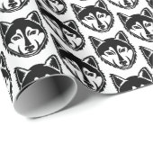 Zwart-wit Husky Portret Lino Cut Pattern Cadeaupapier (Rol Hoek)