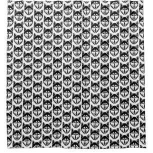 Zwart-wit Husky Portret Lino Cut Pattern Douchegordijn