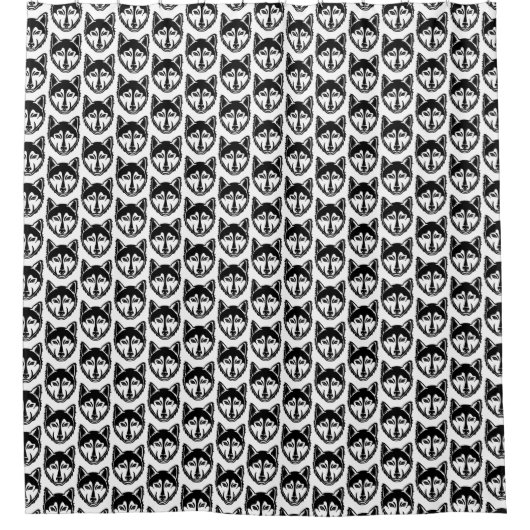 Zwart-wit Husky Portret Lino Cut Pattern Douchegordijn (Voorkant)