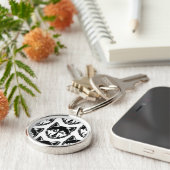 Zwart-wit Husky Portret Lino Cut Pattern Sleutelhanger (Zijkant)