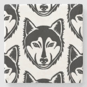 Zwart-wit Husky Portret Lino Cut Pattern Stenen Onderzetter (Voorkant)