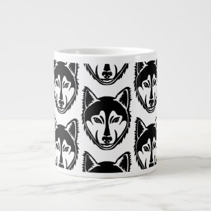 Zwart-wit Husky Portret Lino Cut Print Grote Koffiekop