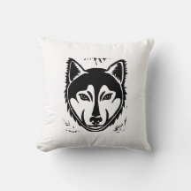 Zwart-wit Husky Portret Lino Cut Print