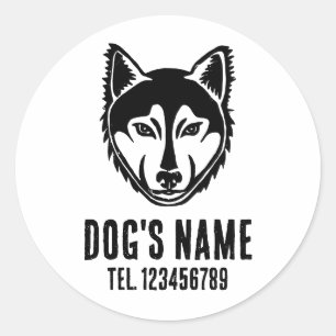 Zwart-wit Husky Portret Lino Cut Print Ronde Sticker