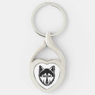 Zwart-wit Husky Portret Lino Cut Print Sleutelhanger