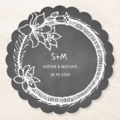 Zwart Wit Huwelijk Bloemen Papier Onderzetter (Voorkant)