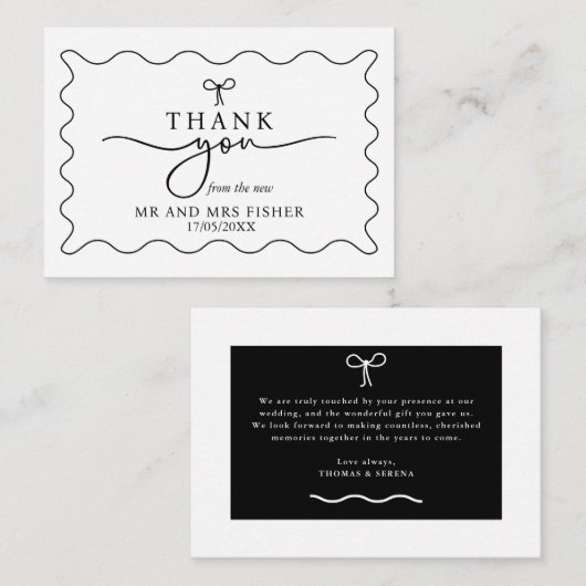 Zwart & Wit Huwelijk Dank u kaart Monochrome Notitiekaartje (Voorkant / Achterkant)