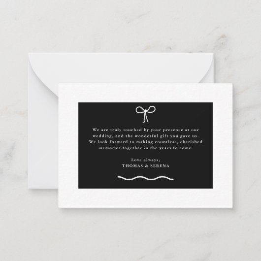 Zwart & Wit Huwelijk Dank u kaart Monochrome Notitiekaartje (Achterkant)