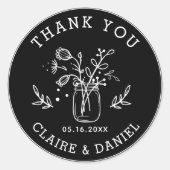 Zwart-wit huwelijk Hartelijk dank Mason Jar Flower Ronde Sticker (Voorkant)