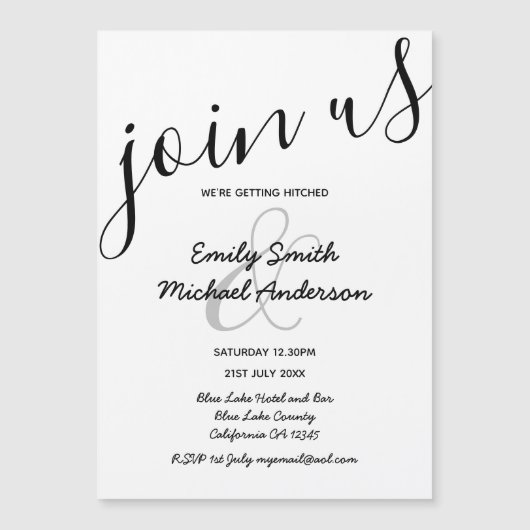 Zwart + Wit Huwelijk Modern Magnetisch Handgeschre (Voorkant)