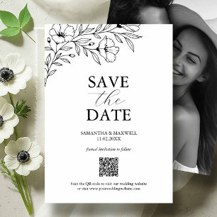 Zwart & Wit Huwelijksaankondigingkaart met Foto en Save The Date