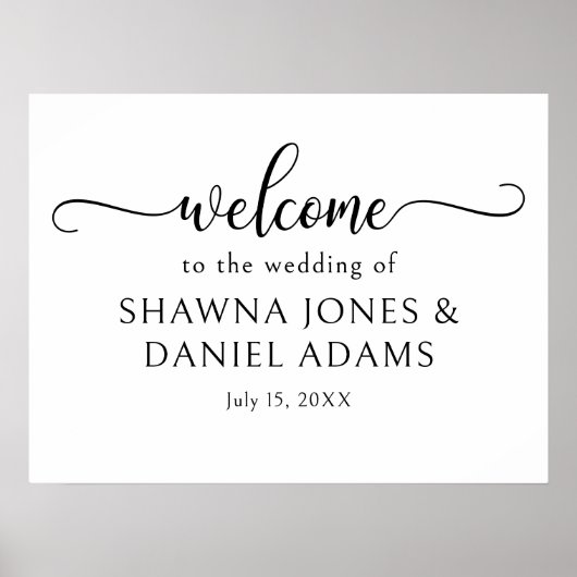 Zwart-wit huwelijksceremonie welkomstbord poster (Voorkant)