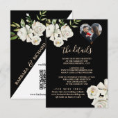 Zwart & Wit Huwelijksdetails Foto QR Code Kaart (Voorkant / Achterkant)